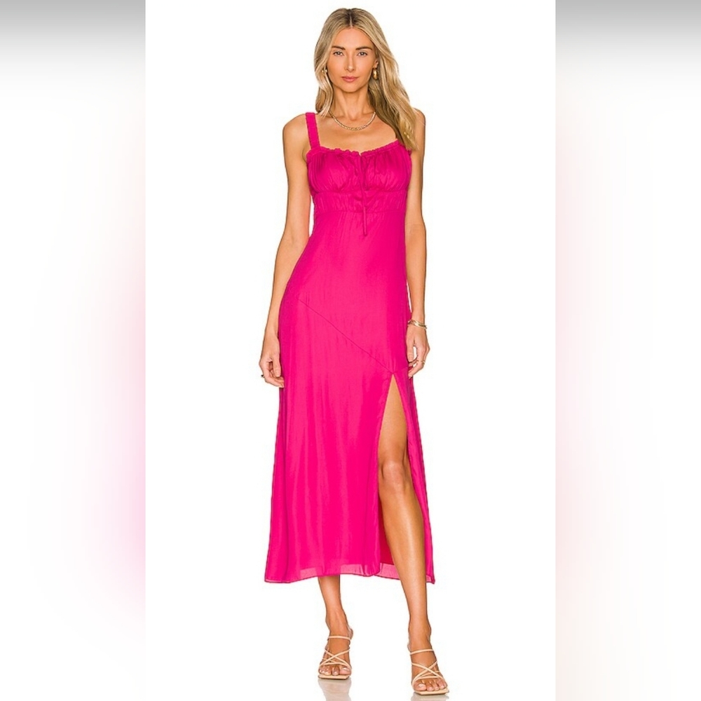 Line and Dot Midi Hot Pink Dress With Slit